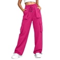 thumbnail image 5 of Womens High Waisted Cargo Pants Loose Fit Straight Leg Y2K Parachute Pants with Pockets for Hiking Streetwear Summer Fall,Hot Pink,M, 5 of 8