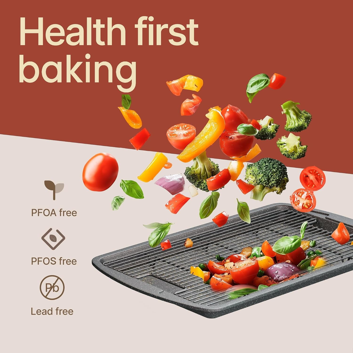 Bakken Cookie Sheet with Wire Rack Set, 2-Piece Nonstick Carbon Steel Pan 17.4" & Cooling Rack 14.7", Stackable Set, Oven Safe 450°F, Gray Marble