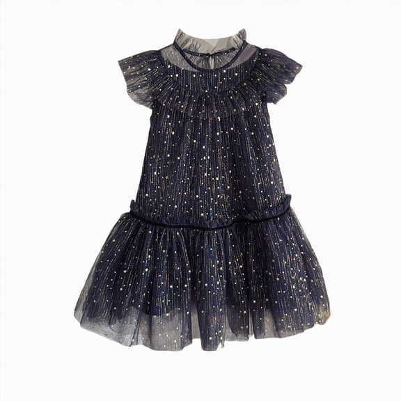 Yindaity Kids Dresses Girls Summer Dresses Flower Girl Dress Teen Short Sleeve Sundress(Dark Blue,18-24 Months)