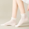 thumbnail image 4 of Yifymode Ruffle Trim Ankle Socks, Vertical Rib Thin Casual Socks Back to School Daily Wear Students, Lightweight Breathable Campus Socks, 4 of 8