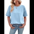 thumbnail image 2 of Camisetas Holgadas de Gran Tamaño para Mujer, Cuello Redondo, Corta, Blusa Informal de Verano Y2K 2025, Camiseta Básica Azul M, 2 of 10