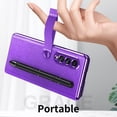 thumbnail image 6 of K-Lion for Samsung Galaxy Z Fold 3 7.6 Inch Hybrid Case, Luxury PU Leather Plating Mirror PC S Pen Holder Slot Hand Strap Stand Function Cover Shockproof Protective Folio Case, Purple, 6 of 7