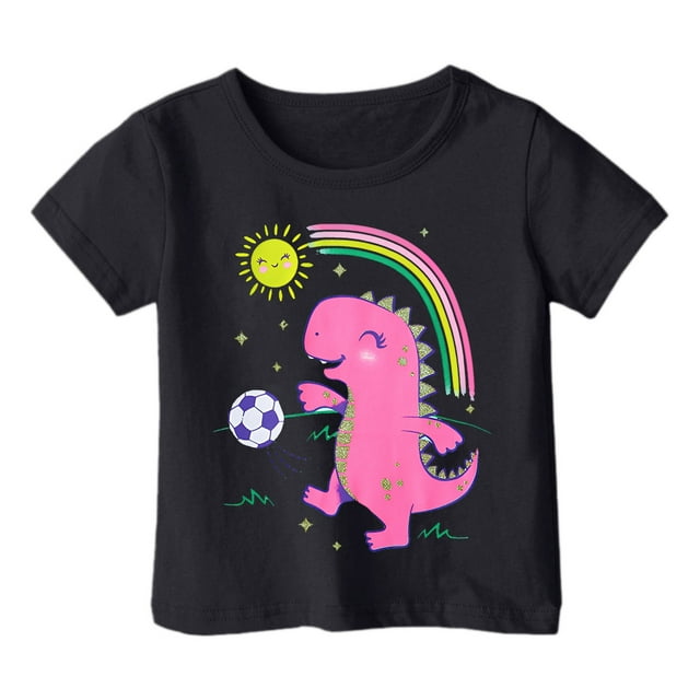 Hauts d'Été pour Filles, T-Shirts Mode Décontractée Imprimé Dessin Animé Coupe Ample Col Rond Manches Courtes Pull Blouse Chemises de Printemps pour Garçon 10-11 T