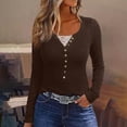 thumbnail image 1 of Qertyioot Chemise Blouse Décontractée pour Femme à Boutons, Manches Longues, Col Rond, Ajustée, avec Dentelle Cousue, 1 of 6