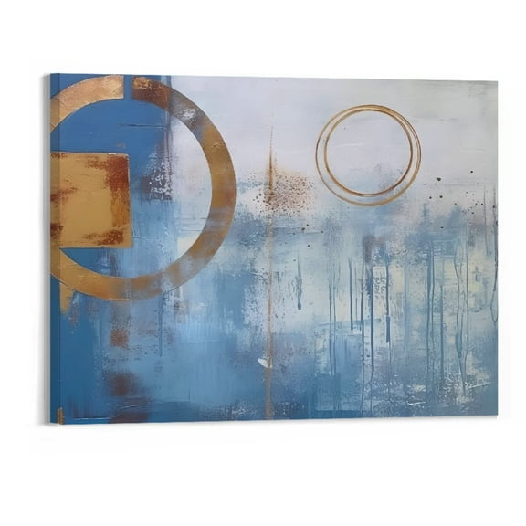 PRATYUS Geometric Blue-Blue Painting Canvas Wall Art Picture 20x16in for Living Room Bedroom 20x16in