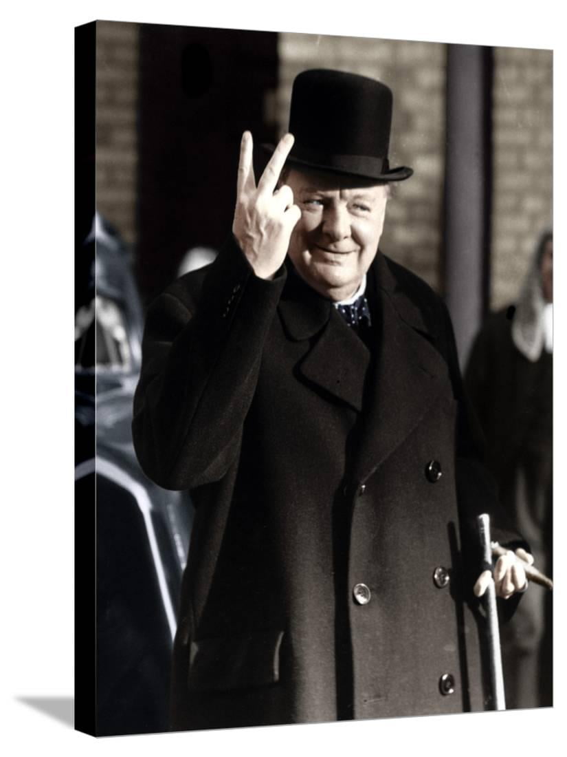 Winston Churchill Making His Famous V for Victory Sign, 1942 Stretched