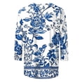 thumbnail image 4 of DeHolifer Womens Tops Dressy Casual Scoop Neck 3/4 Sleeve Shirts Graphic Comfy 1/2 Sleeve Top Vintage Shirt Spring Outfit Blue L, 4 of 5