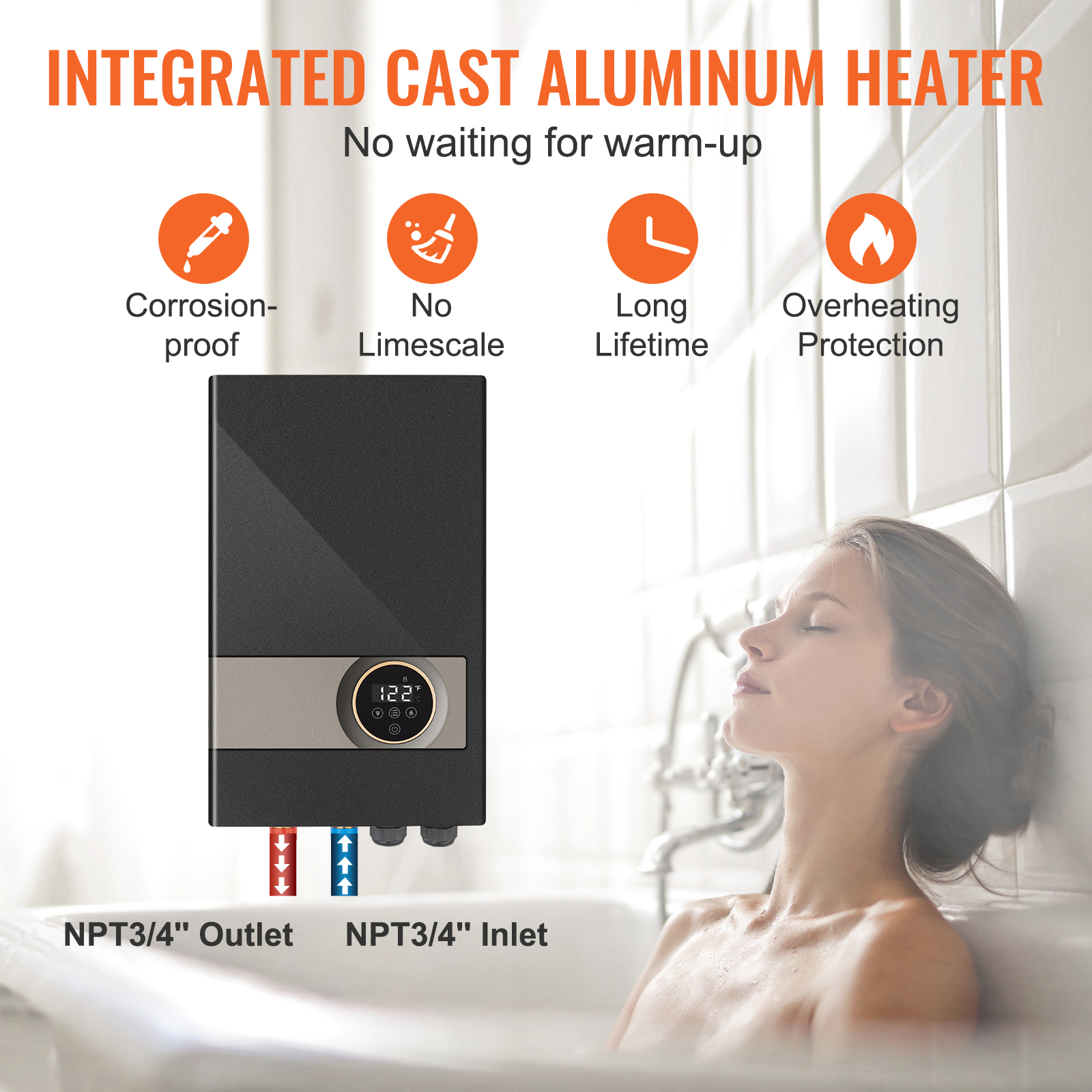 VEVOR 18KW Instant Hot Tankless Water Heater Electric LED Boiler IP25 for Shower