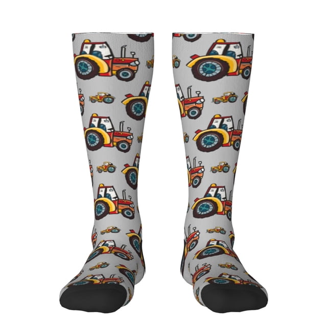 Fotbe Cartoon Tractor Calcetas Divertidas Estampadas para Hombre y Mujer, Calcetas de Algodón hasta la Rodilla para Caminar, Correr, Enfermería y Embarazo