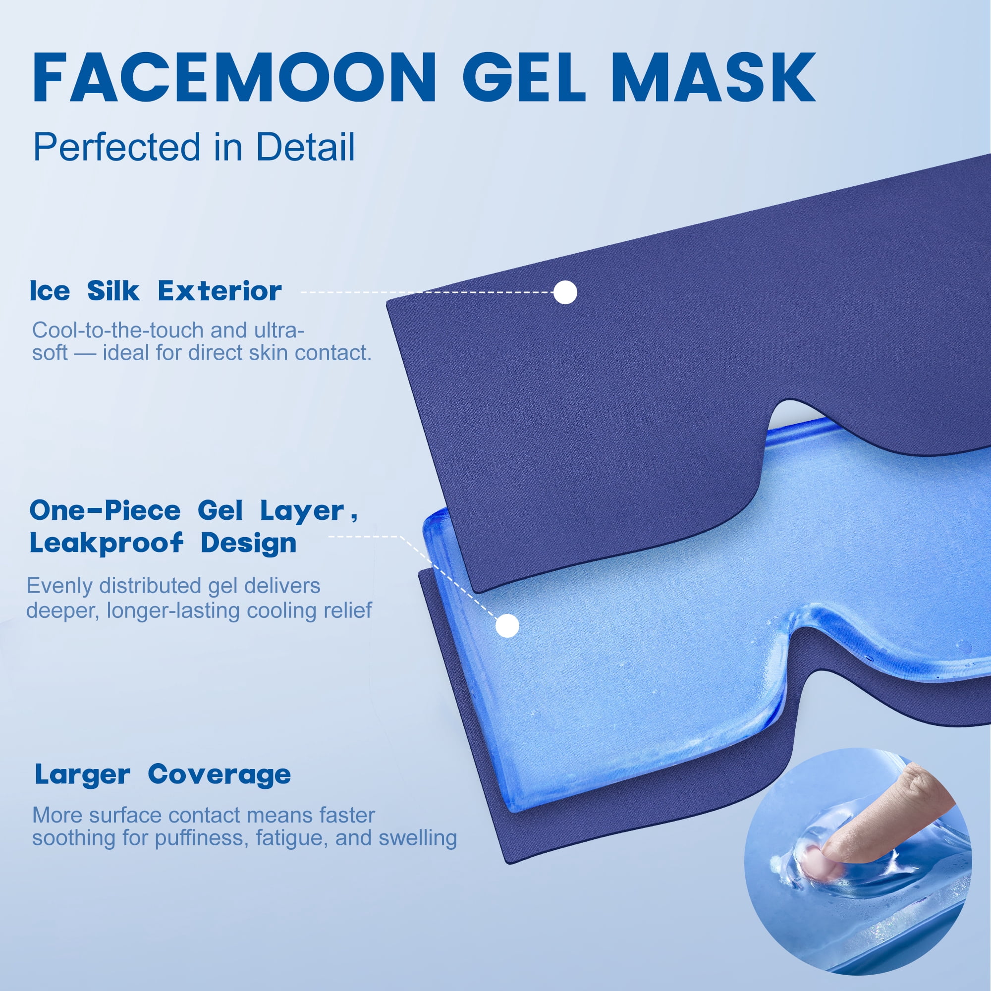 FACEMOON Large Cooling Eye Mask Soft Thick Gel Comfort for Puffy Eyes Dark Circles Relief Flexible Reusable Night Relaxation Black