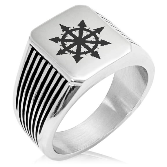 Stainless Steel Chaos Needle Stripe Pattern Biker Style Polished Ring