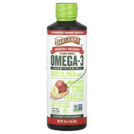 Barlean's Seriously Delicious, Omega-3 from Flax Oil, Strawberry Banana Smoothie, 2,968 mg, 16 oz (454 g)
