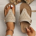 thumbnail image 2 of Rokment Wedges Orthopedic Cork Footbed Thongs Sandals for Women Boho Beach Leather Platform Slides Flip Flops Comfortable Dressy Slip on Slippers Beige Size 6, 2 of 8