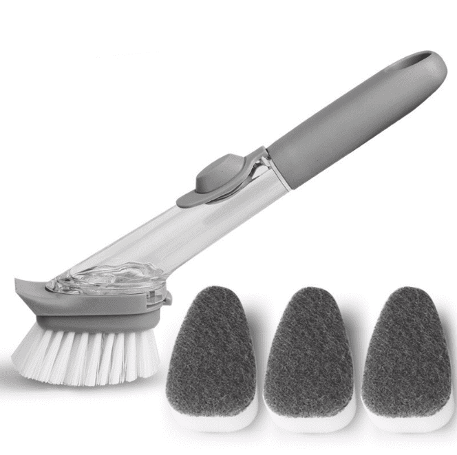 2 Set Dish Brush with Soap Dispenser, Kitchen Scrub Brush with Long Handle for Dishes Sink Pot(2