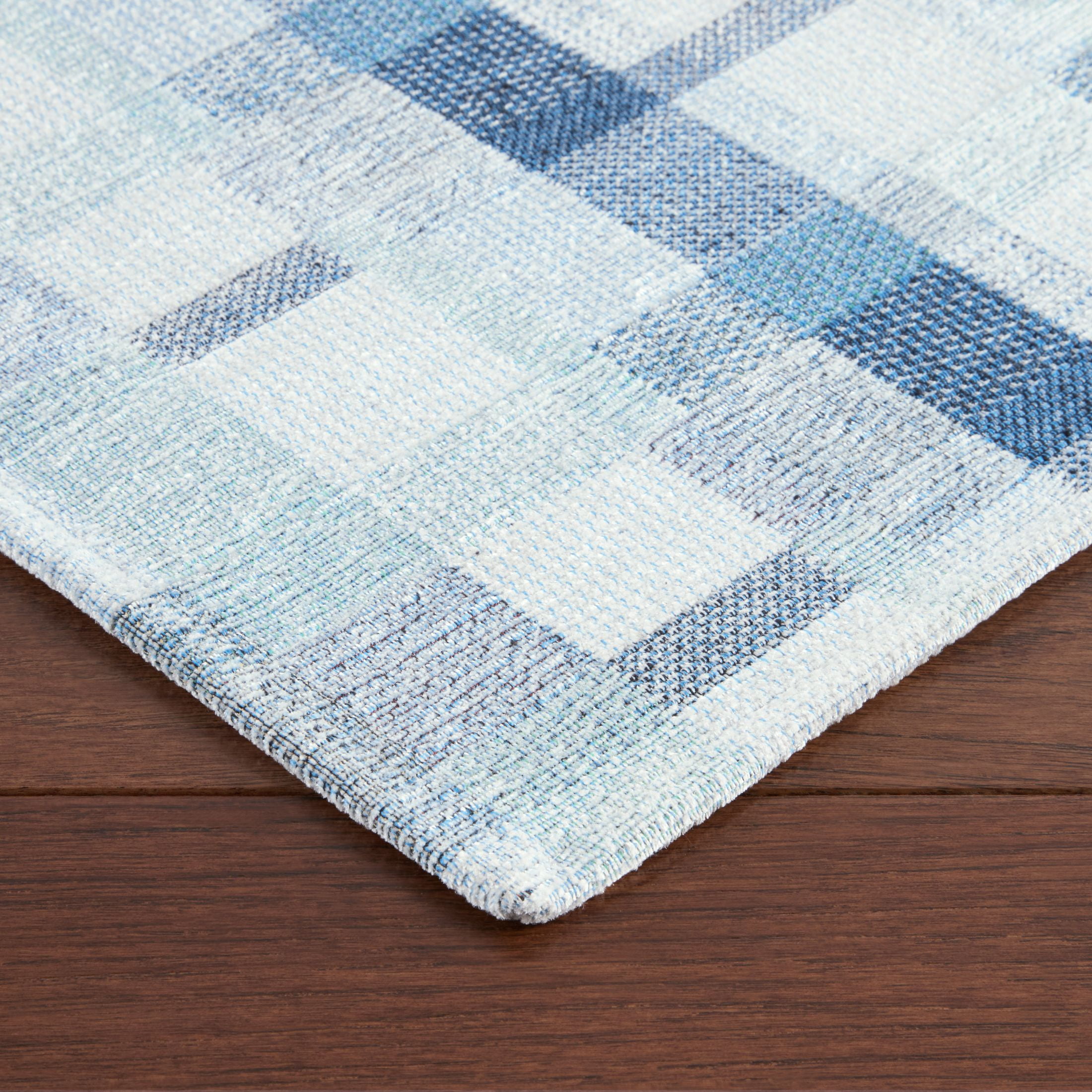 Martha Stewart Stella Owen Plaid Slip-Resistant Kitchen Mat Runner, Blue/White, 20"x50"