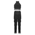 thumbnail image 3 of Sholeno Kids Girls Tassels Latin Dance Suits Halter Neck Sleeveless Crop Top with Pants Tiered Fringe Dancewear Black 6, 3 of 6