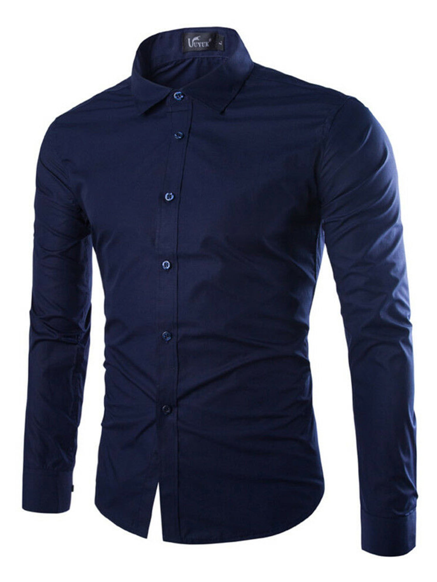 Wsevypo - Wsevypo Men's Long Sleeve Dress Shirt Solid Slim Fit Casual ...