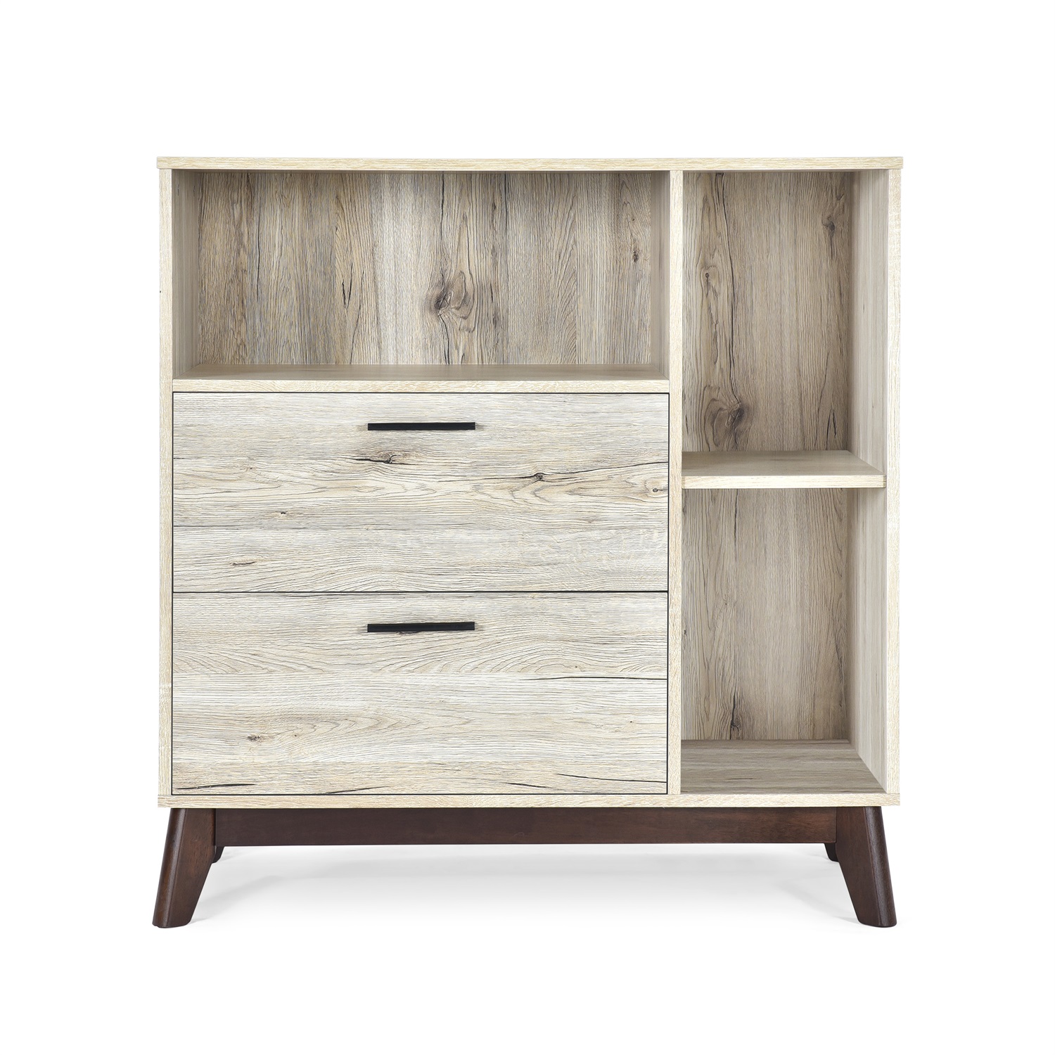 Kadyn Mid Century Cabinet, Modern 2 Drawer Cabinet with 2 Drawer, Cabinet for Living Room, Sanremo Oak Kadyn Mid Century Cabinet, Modern 2 Drawer Cabinet with 2 Drawer, Cabinet for Living Room, Sanremo Oak