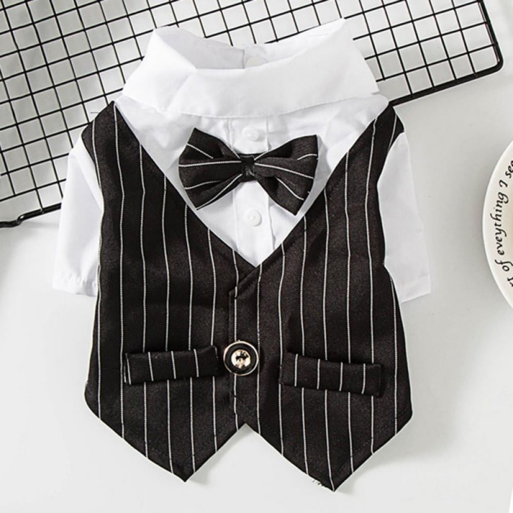 Dog Prince Wedding Bow Tie Suit Cat Wedding Shirt Formal Tuxedo with Black Tie M, Black Gentleman Dog Shirt Puppy Pet Small Dog Clothes,Pet Suit Bow Tie Costume 