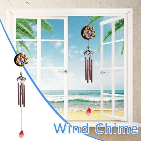 

Paptzroi Pendants Crafts Wind Garden Moon Balcony Ornaments Sun Luminous Metal Chimes Decoration & Hangs