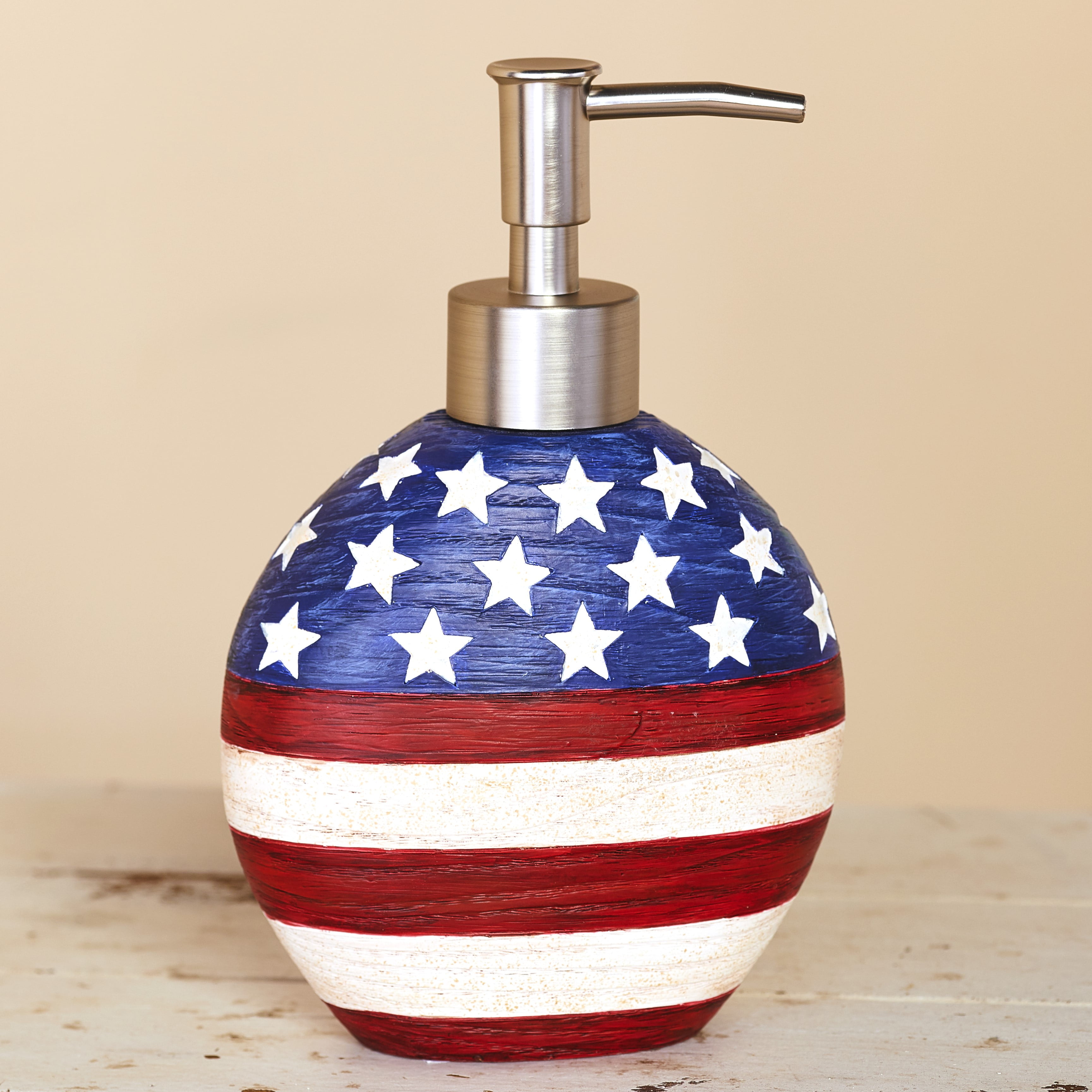 American Flag Soap or Lotion Pump Dispenser Patriotic Bathroom Accent