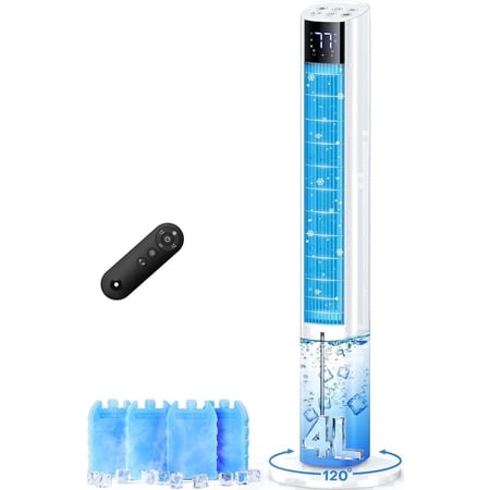 44" Windowless Portable Evaporative Conditioner, 4 Modes & 3 Speeds, 12H Timer, 4L Tank for 24H Cooling, 4 Ice Packs, 17FT Remote, 120° Oscillating Fan for Indoor Use