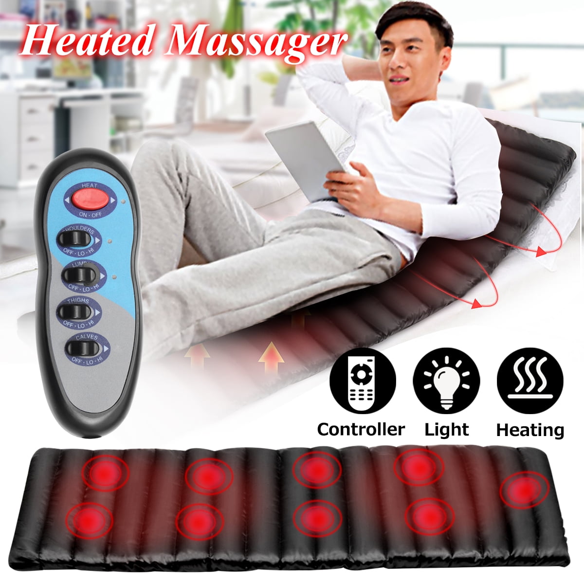 Full Body Heated Massager Remote Control Cushion Sofa Bed Massage Mat