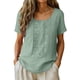 thumbnail image 1 of Craaazy Women Casual Loose Fit Blouse, Solid Color Short Sleeve Cotton Linen Top, Comfy Round Neck Embroidered Tunic for Daily Wear Gifts, 1 of 9