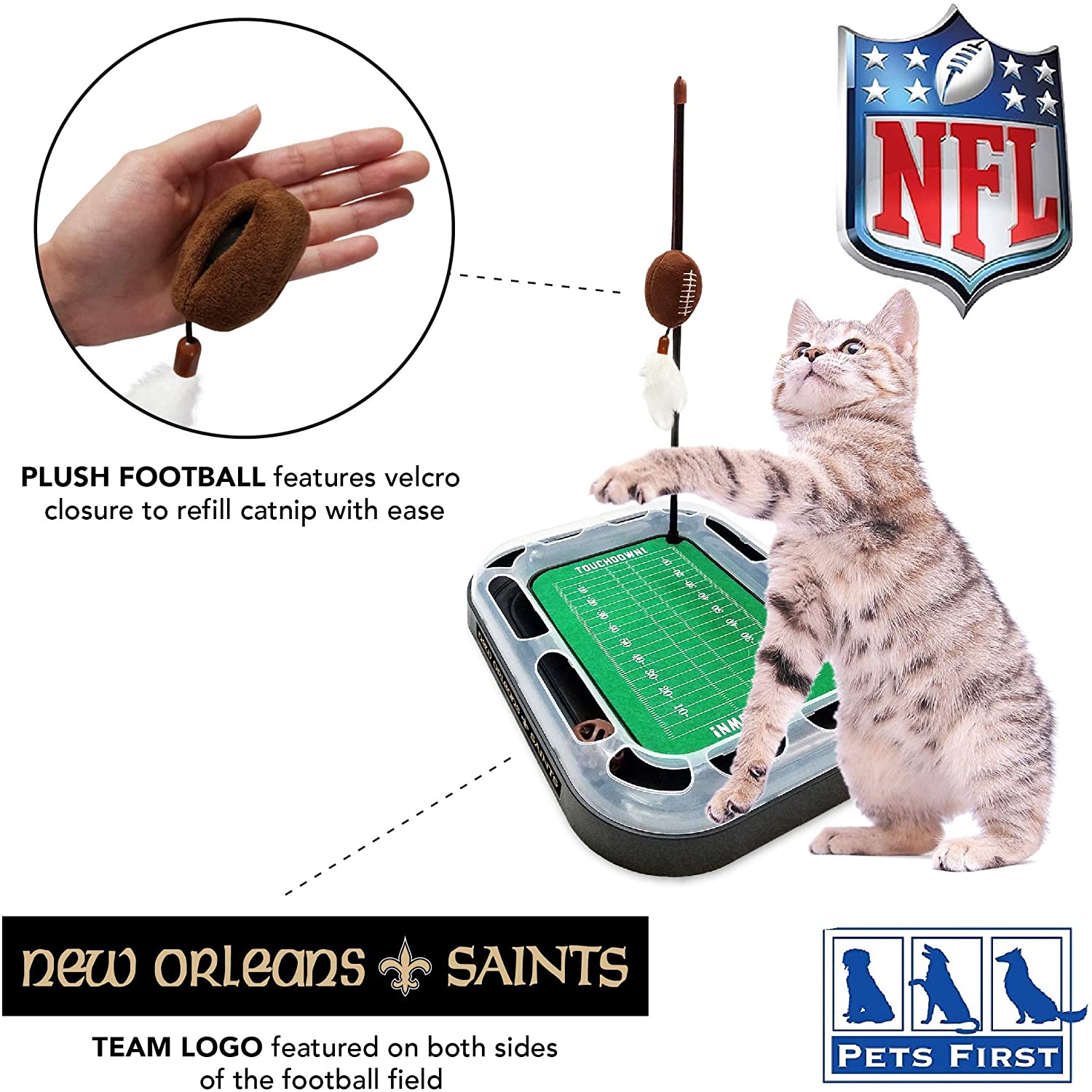NFL New Orleans Saints CAT Scratcher Toy with Catnip Plush & Feather Cat and Kitty Toy