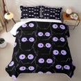 thumbnail image 2 of Manfei Kawaii Lines Cat Quilt Full, Cartoon Kitten Full Bedspread Sets, Black Purple, 3 Pieces, 1 Coverlet and 2 Pillowcases, 2 of 7