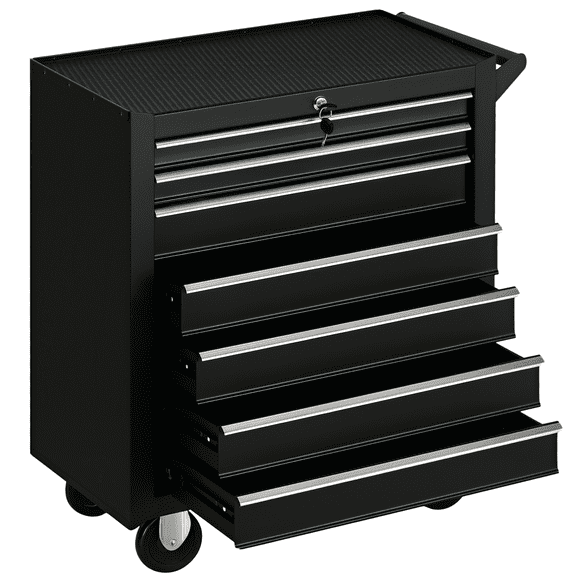 HOMCOM 7 Drawer Tool Chest Mobile Lockable Toolbox with Handle and Wheels
