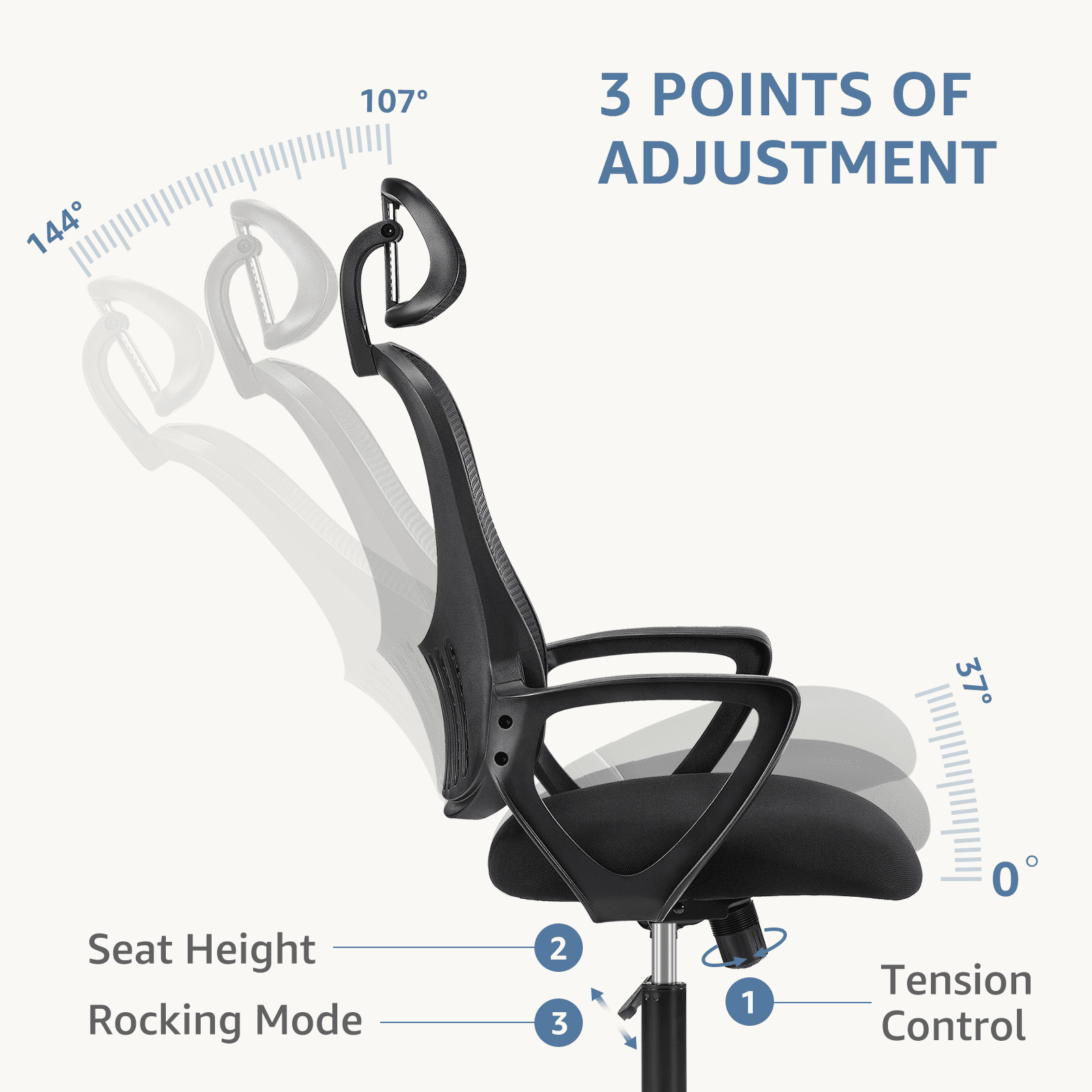 MAYEERTY Ergonomic Office Chair for Standing Desk with Adjustable Height, Computer Desk Chairs, Black