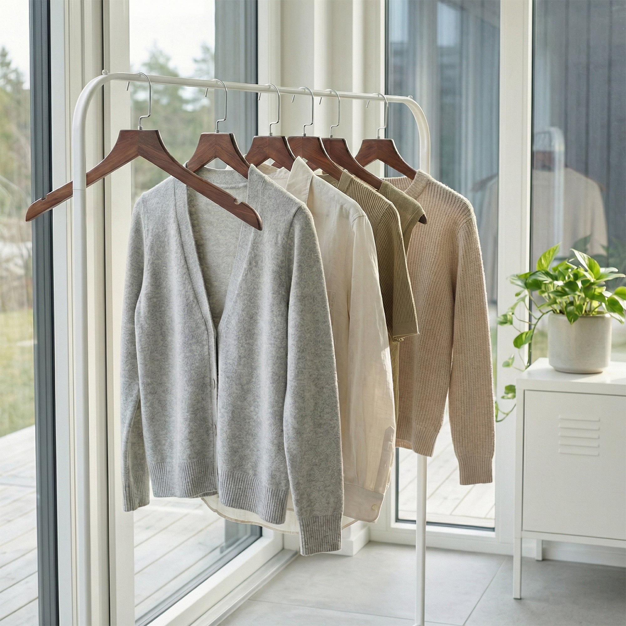Unique Bargains 2Pcs Wood 360-Degree Space Saving Clothes Hangers Light Brown