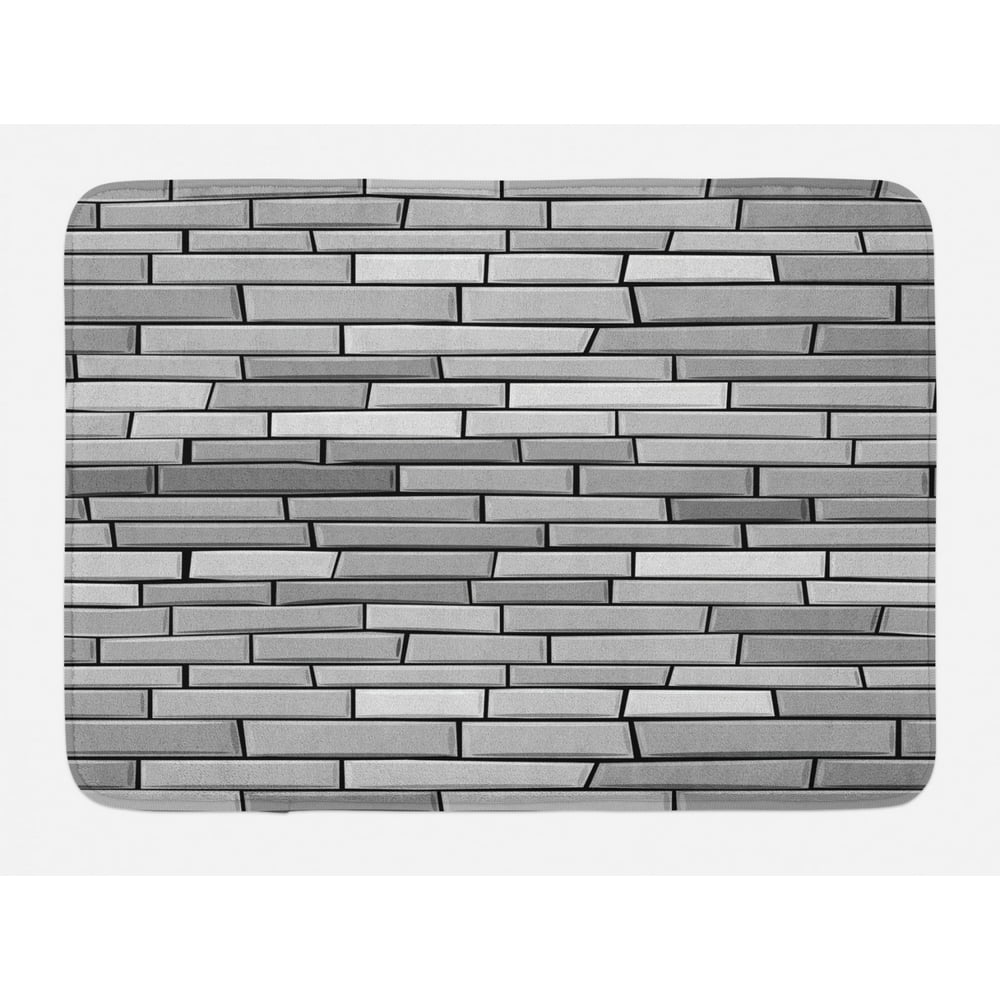 Grey Bath Mat, Illustration of Brick Wall Contemporary Artprint 3d