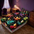 thumbnail image 2 of Manfei Cute Dragon Animals Fitted Sheet Full,Starry Night Stars Bed Set,Black Green,3pcs,1 Fitted Sheet and 2 Pillowcases, 2 of 6