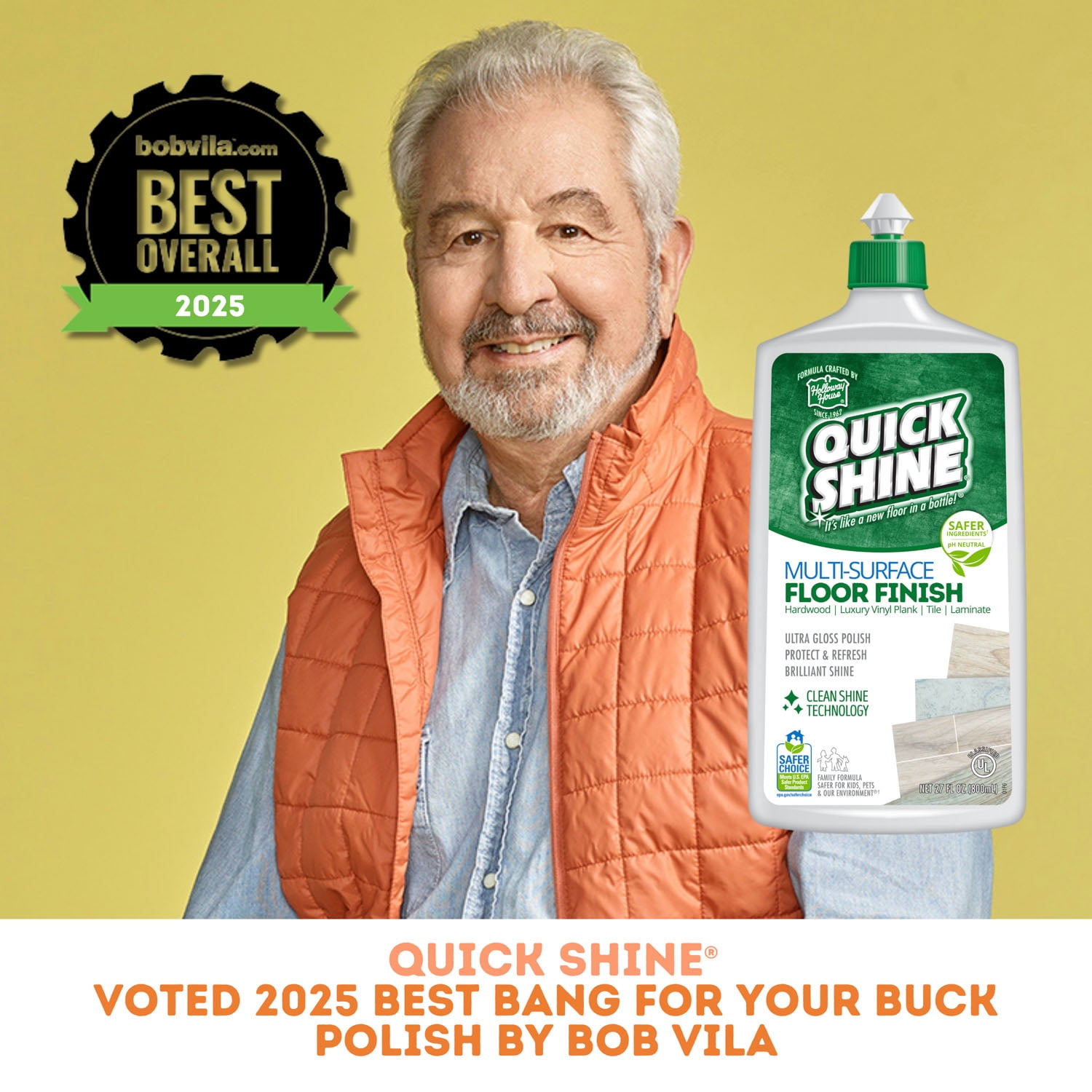 Quick Shine Multi-Surface Floor Finish, PFAS-Free Formula, All Purpose Household Floor Polish, 27 fl oz