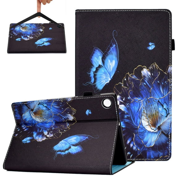Allytech Case for Samsung Galaxy Tab A8 10.5 Inch 2021 SM-X205/X200, Butterfly PU Leather and Flexible TPU Back Drop Proof Auto Wake Sleep Stand Cover with Elastic Band/Pen Holder, Floral & Butterfly