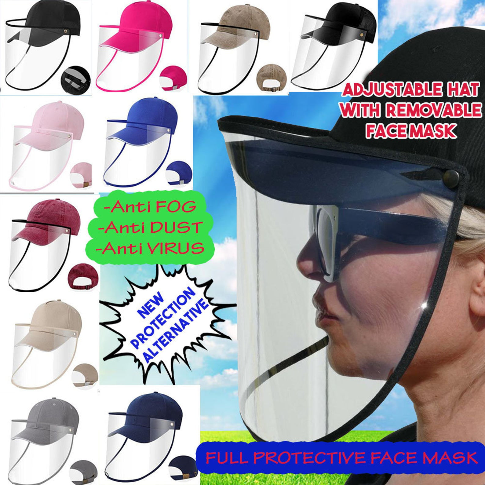 Safety Full Face Protective Facial Cover Baseball Cap Eye Sun Protective Hat Detachable Anti-Saliva Anti-Spitting Hat 