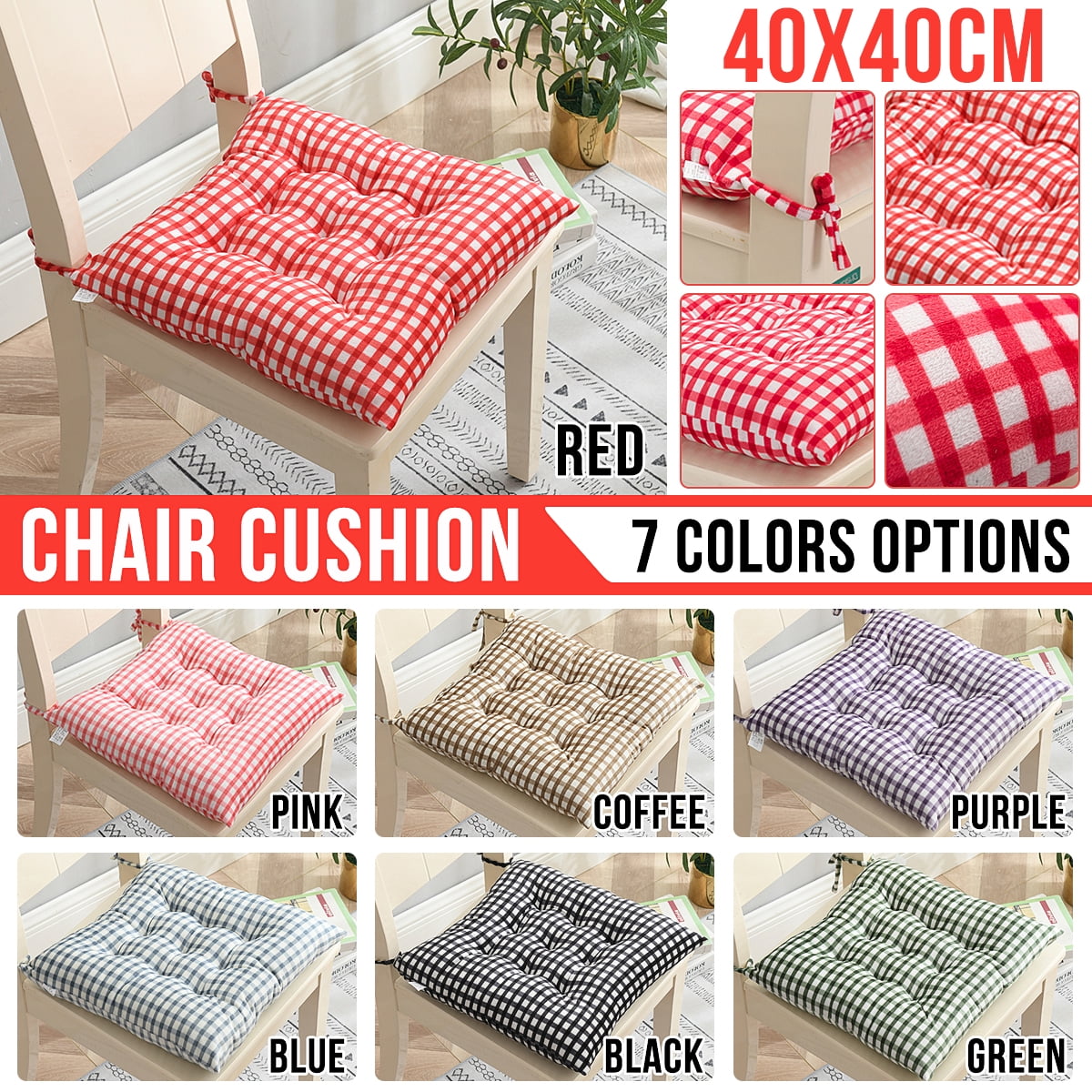 Enipate Set Of 4 Striped Chair Pads Tie-On Square Seat Cushions Adults Chair Armchair for Garden Patio Kitchen Dining 40x40 cm