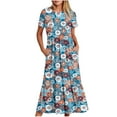 thumbnail image 2 of RYDCOT Summer Floral Dresses for Women 2024 Casual Short Sleeve Crewneck Swing Dress Tiered Ruffle Beach Dresses with Pockets, 2 of 5