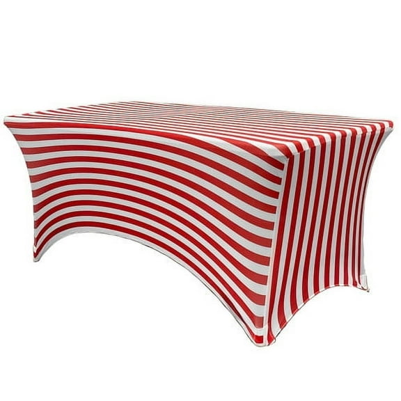 Your Chair Covers - 6 FT Durable Rectangular Spandex Table Cover Red and White Striped