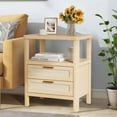 thumbnail image 6 of Rattan Nightstands Set of 2, Large Nightstands with Drawers and Storage Shelf, Farmhouse Bedside Table, Wood Bed Side Tables End Table for Bedroom Living Room, Natural, 6 of 8