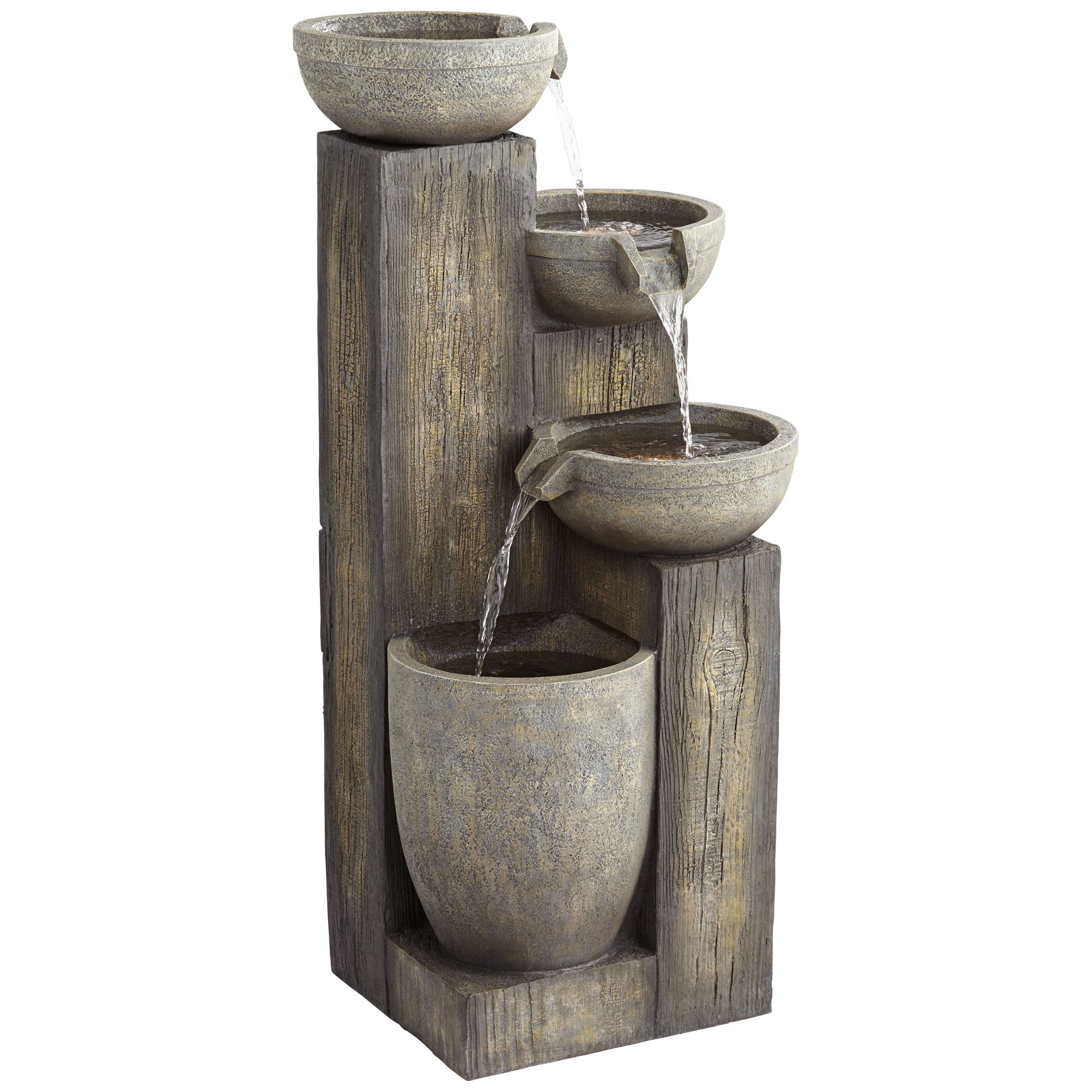 Four Tier 40 1/2" High Large Rustic Indoor Outdoor Decor Faux Stone Floor Fountain with Light LED Cascading