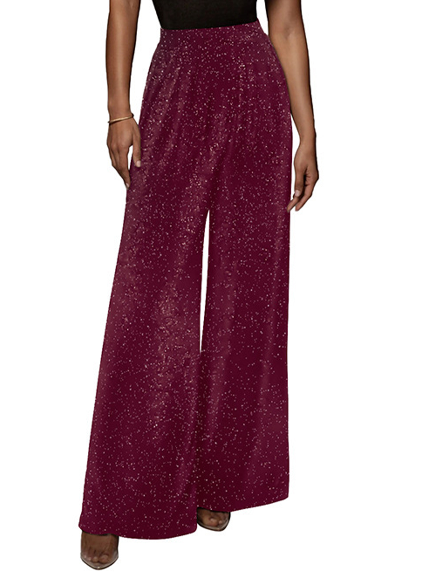 Haite Ladies Bottoms High Waist Palazzo Pant Sequin Pants Cocktail Trousers Daily Wear Wide Leg