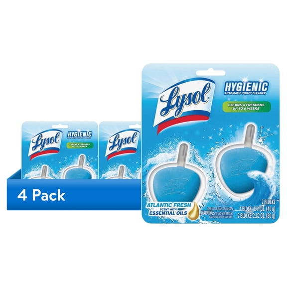 (4 pack) Lysol Automatic in-The-Bowl Toilet Cleaner, Cleans and Freshens Toilet Bowl, Atlantic Fresh Scent, 2 Count