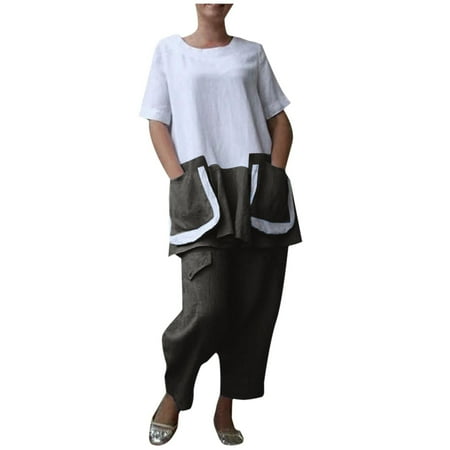 Curved Hem Short Sleeve Top and Plaid Pants Lounge Set main image 1