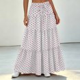 thumbnail image 4 of Women Polka Dot Midi Skirt Large Ruffle Hem Tie Waist A Line Flowy Casual Skirt with Drawstring for Daily Wear Pink XL(XL), 4 of 7