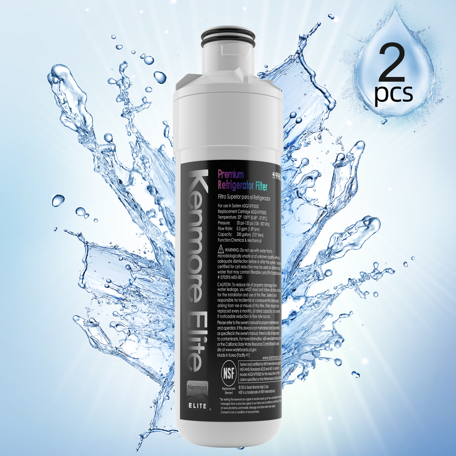 2 PCS Kenmore Elite 9980 Replacement Refrigerator Water Filter for