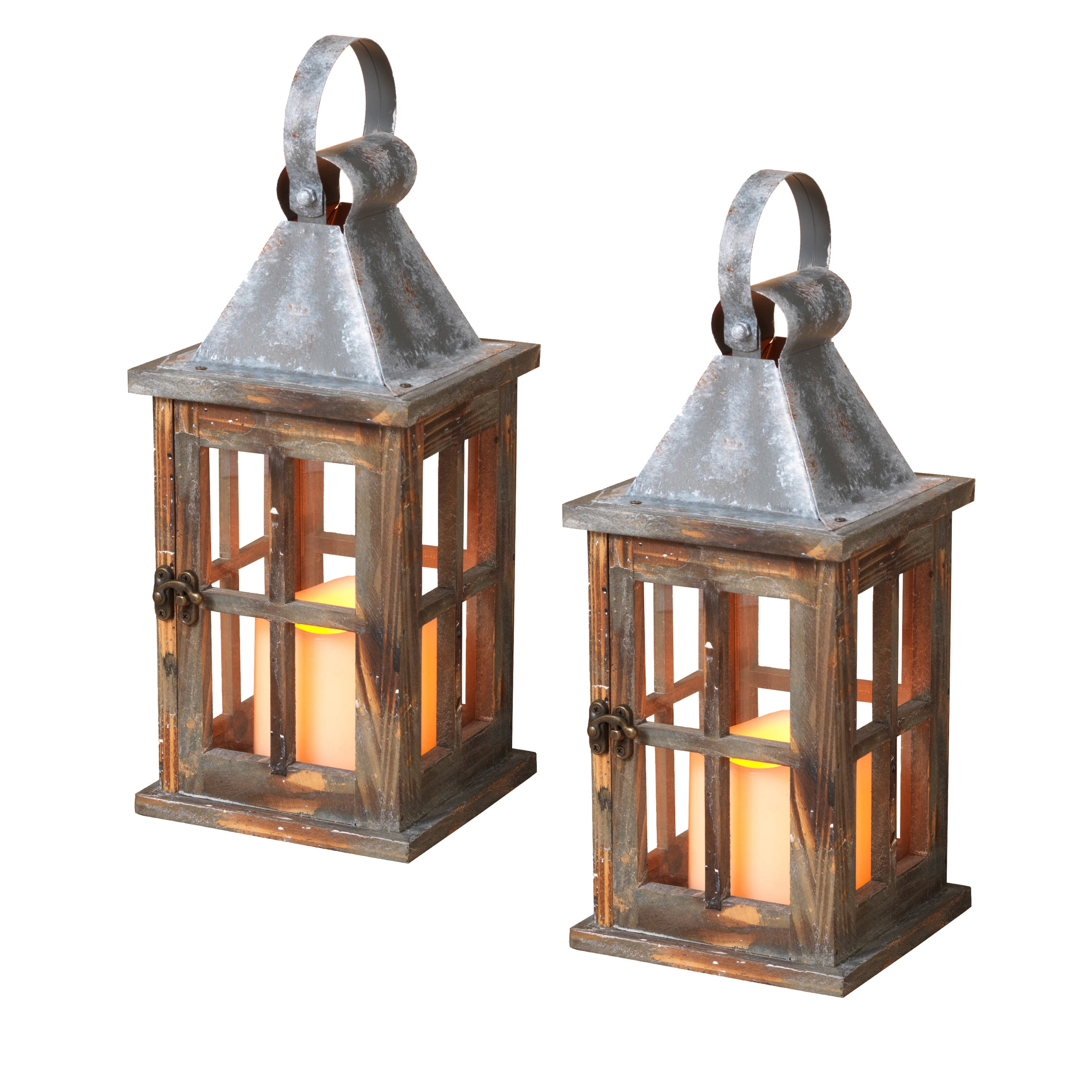 11 In Rustic Battery Operated Wood Lantern (Set of 2)