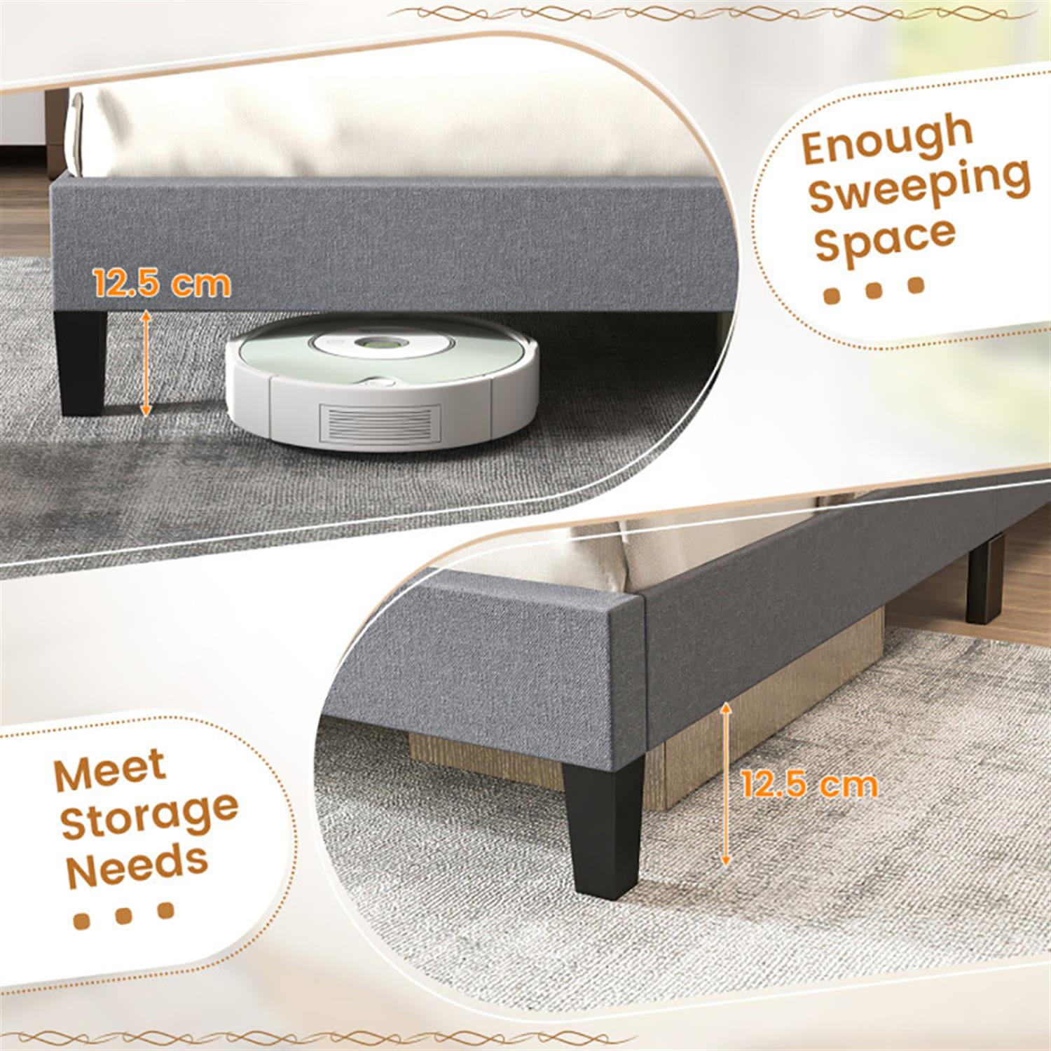 Demi Bonn Queen Size Upholstered Platform Bed Frame with Button Tufted Headboard and Wooden Slats Support, Fully Upholstered Mattress Foundation, Gray